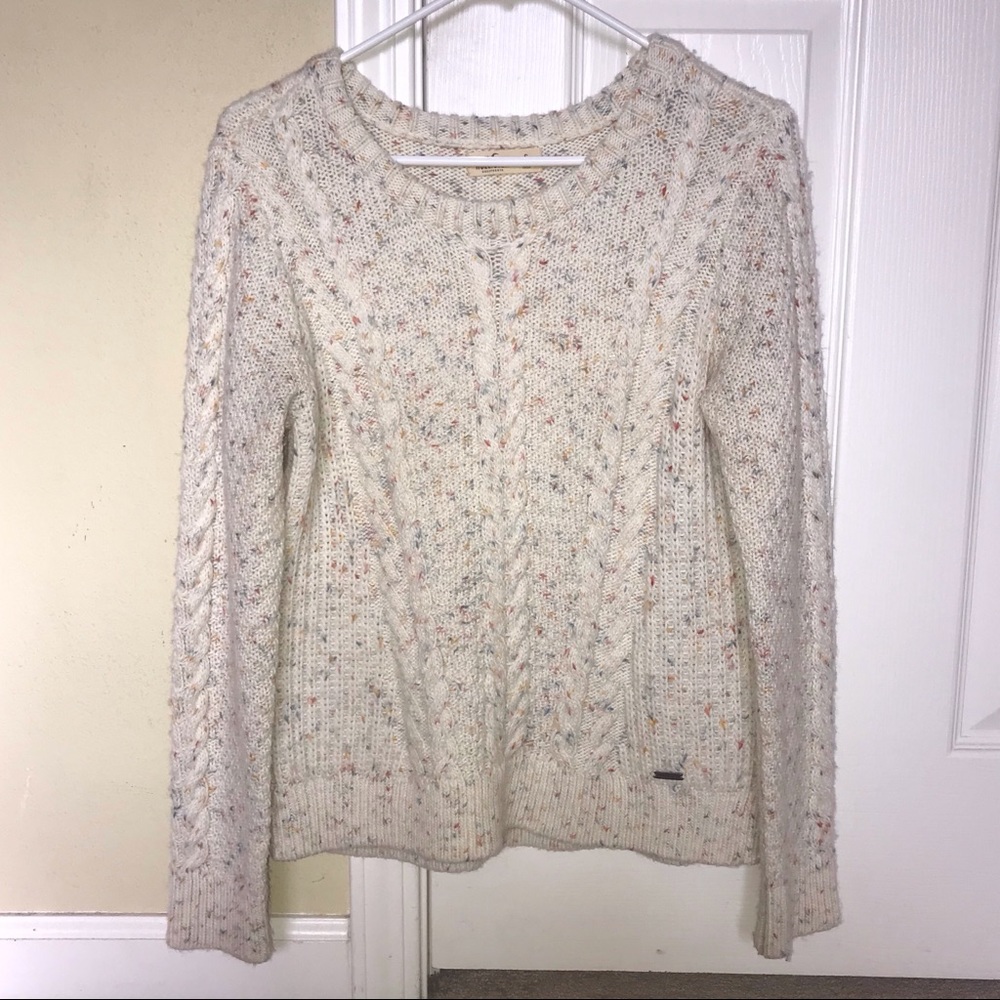 CREAM WHITE CABLE KNIT CONFETTI KNITTED SWEATER